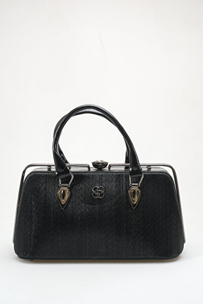 FEMME Women's Black Handbag Hard Case with Gold Detail for Daily & Special Oc...