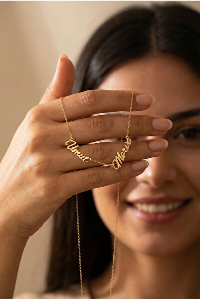 seravyn 925 Ayar Orjinal Gümüş İki İsimli Kişiselleştirilebilir 14 Ayar Altın...