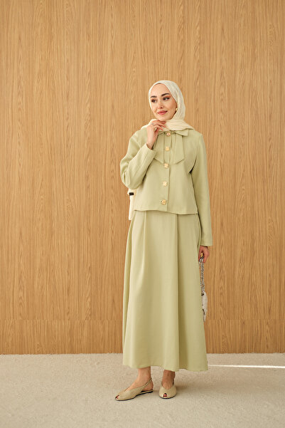 LOCCO Γυναικείο Σετ με Διπλό Γιακά με Φιόγκο, Νεροπράσινο