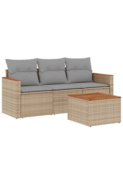 vidaxl Set canapele de grădină, 4 piese, cu perne, mix bej, poliratan