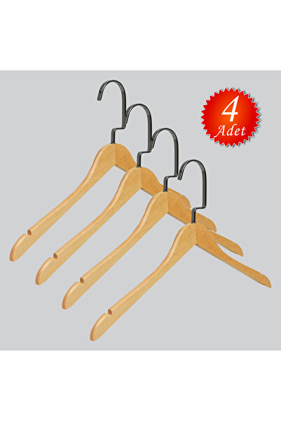 NYN Wooden (Black Nickel Hook) Shirt, T-Shirt, Blouse, Dress Hangers 4 Pieces