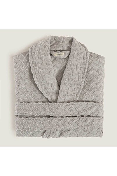 Chakra Zigzag 100% Cotton Unisex Bathrobe Gray