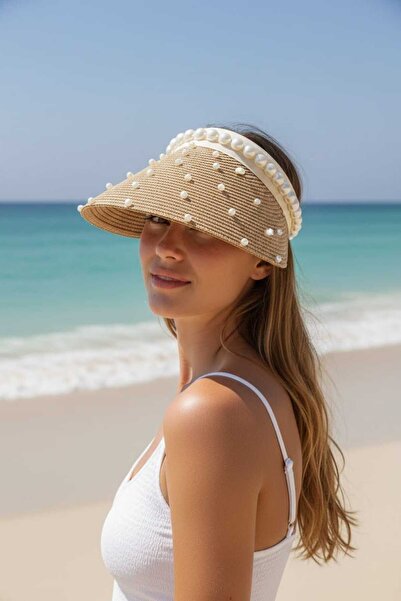 Aware Time Pearl Visor Straw Beach Tennis Hat