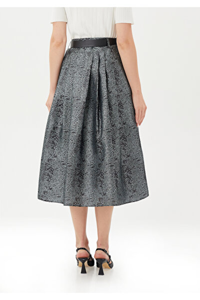 Guzella Premium Jacquard Design Belted Pleated Midi Skirt