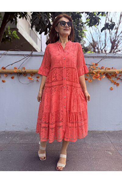 DenizEge Italian Lined Midi Dress Pomegranate Flower