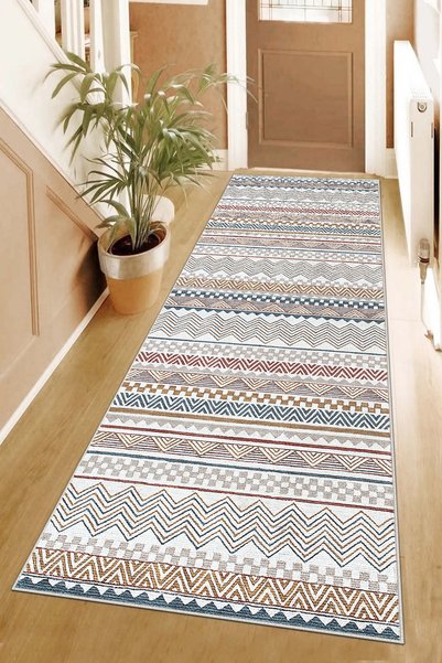 DOREM Etnik Desenli Kilim Yolluk Halı Kaymaz Taban Yıkanabilir Modern Dekorat...