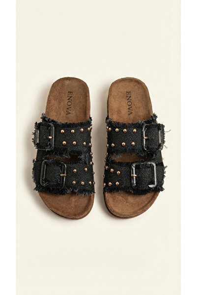 Shoebuo Women's Anatomical Sole Double Buckle Denim Slippers Daily Comfortabl...