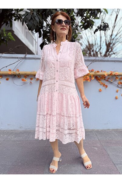 DenizEge Italian Brodemidi Dress Pink