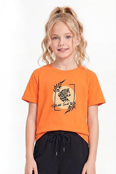 panios kids Tricou portocaliu pentru fetițe, cu mânecă scurtă, cu imprimeu și...