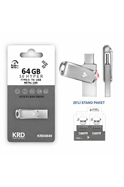 KRD KRD0849 64 GB 3.0 HYPER TYPE-C TO USB METAL DÖNÜŞTÜRÜCÜ FLASH BELLEK /20
