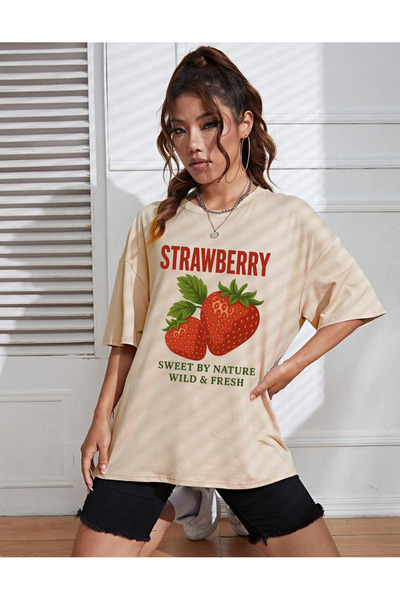 SUNFREE VINTAGE FRUITS MIX Tricou de bază pentru femei, bej, cu mânecă scurtă...