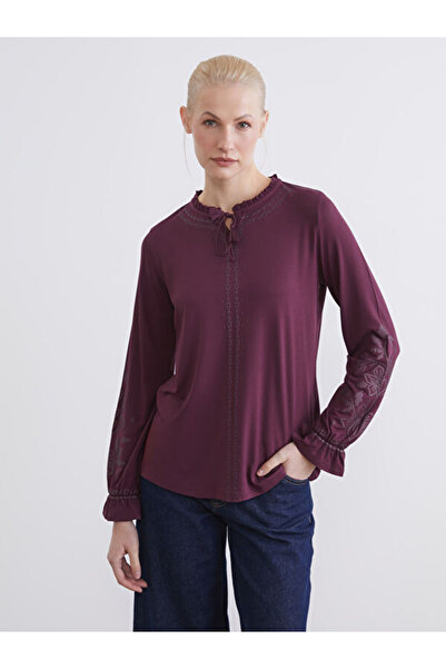 LC Waikiki Tie-Up Roba Collar Ruffle Embroidered Blouse for Style Enthusiasts...