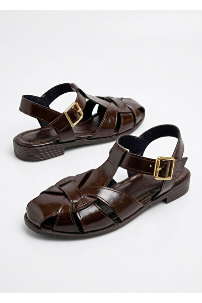 guijarro Women's Tan Brown Buckle Leather Sandals - 2026 Summer Collection Fi...