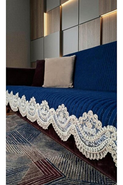 DECORA CASA HOME COLLECTİON Ultra Luxury Velvet Sofa Cover 170X210 Lace Styli...