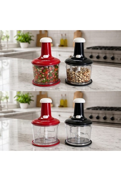 New Life Büyük Paslanmaz Çelik Bıçaklı Üstten Basmalı El Rondosu Blender Soğa...