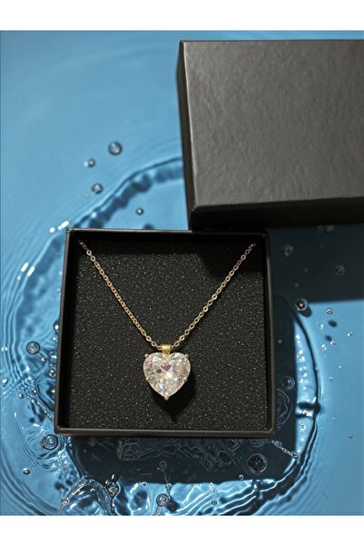 deryora قلادة نسائية مطلية بالذهب على شكل قلب كبير مرصعة بحجر الزركون وقلادة ...