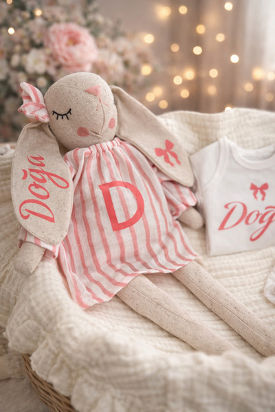 Doğadan Concept Kişiye Özel Kumaş Uyku Arkadaşı Tavşan – İsimli Bebek Oyuncağı