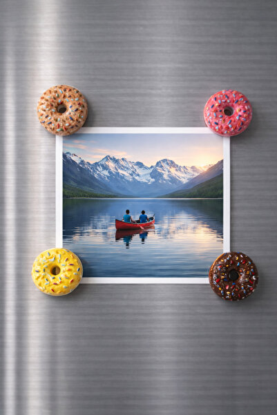 melora 4 adet Donut Şeklinde Magnet Seti, El boyama,Vernikli Donut Temalı Buz...