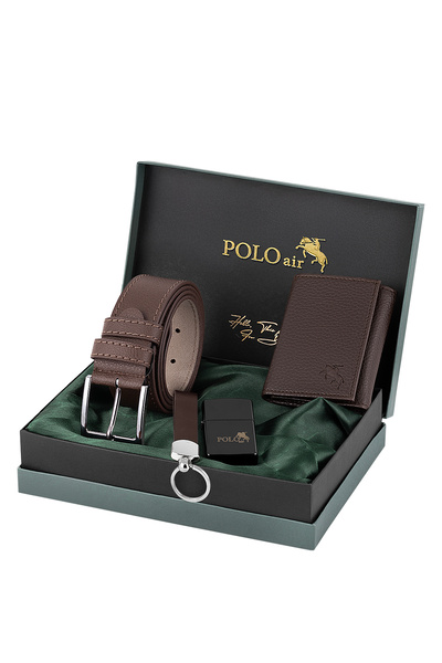 Polo Air Men's Magnetic Wallet Belt Lighter Keychain Combination Set Brown Co...