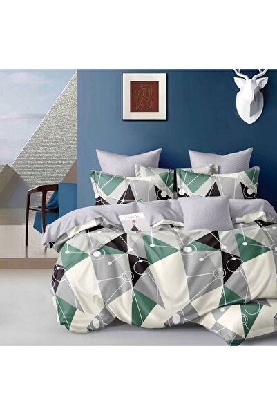 Five Store Lenjerie de pat matrimonial cu husa elastic pat, Gisli, bumbac mer...