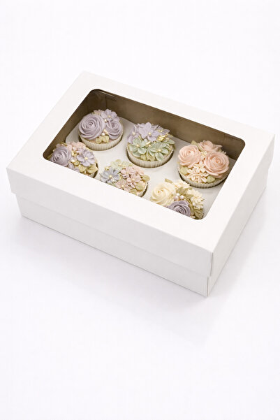 Ege Concept Life 10'lu Set Asetat Kapaklı 6 Bölmeli Cupcake Kutusu 25x17x9 cm...