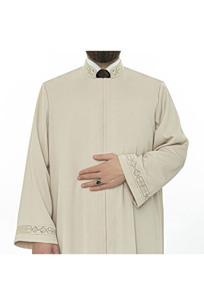 İkranur Muslim Imam's Robe Mink - Model with Embroidered Sleeves and Collar
