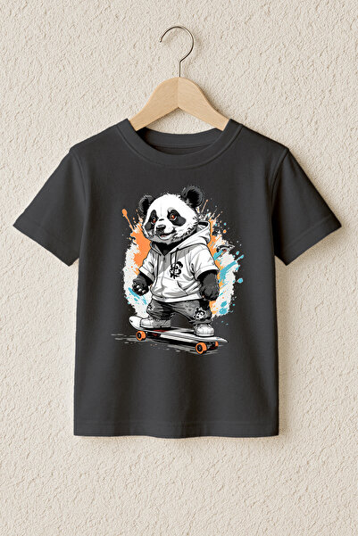MYADA Tricou premium 100% bumbac cu imprimeu Skateboarder Panda 22543