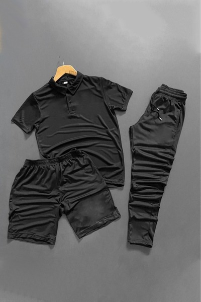 ByFourMan Polo Collar Unprinted 3-Piece Shorts Set