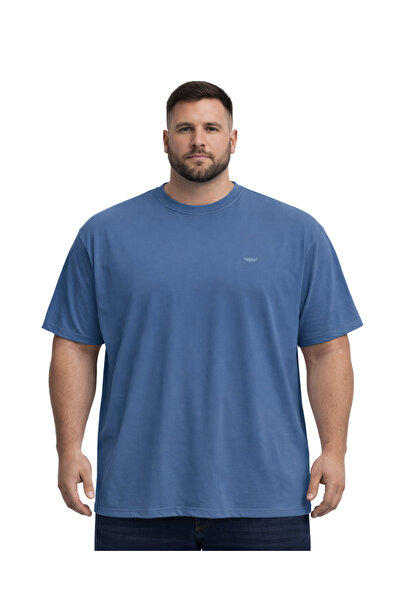 BattalModa تي شيرت رجالي مقاس كبير من إنديجو بيسك بأكمام قصيرة 3XL-4XL-5XL-6X...