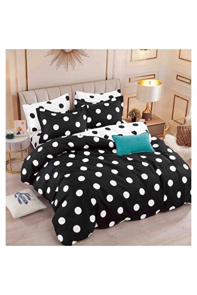 JOJO HOME Set Bedding for Double Bed, Fine Cotton, Black and White Dots, 6 Pi...