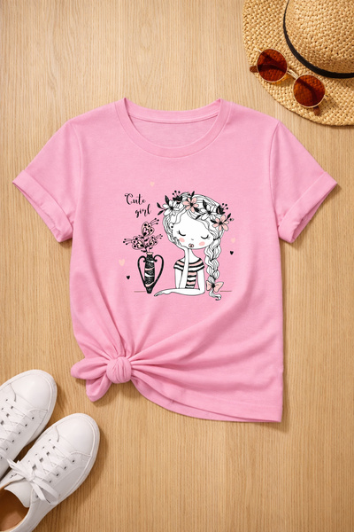 MYADA Μπλουζάκι με στάμπα Cute Girl, 100% βαμβακερό, υψηλής ποιότητας 27029