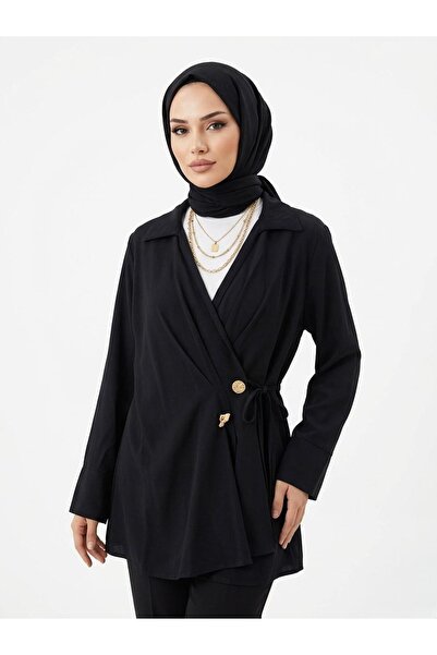 Foremia Double Buttoned Lace-Up Tunic-Black
