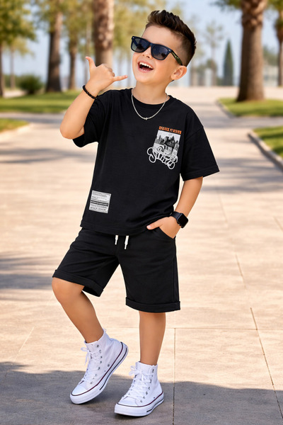 KOKOŞ BEBEK طقم شورت للأولاد من قماش الإنترلوك طقم صيفي مكون من قطعتين لعمر 9...