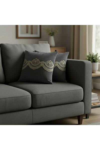 DECORA CASA HOME COLLECTİON طقم من 2 غطاء وسادة مزخرف بالدانتيل والمخمل على ا...