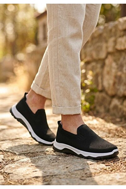 Moda Kadıköy Men's Black and White Knitwear Aqua Summer Sneaker Shoes