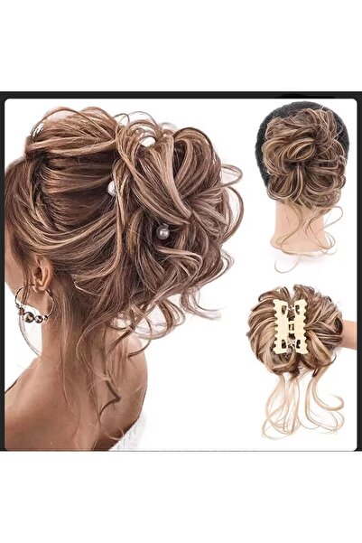 Handmade Dalgalı tokalı topuz saç Balköpügü kahverengi röfleli model