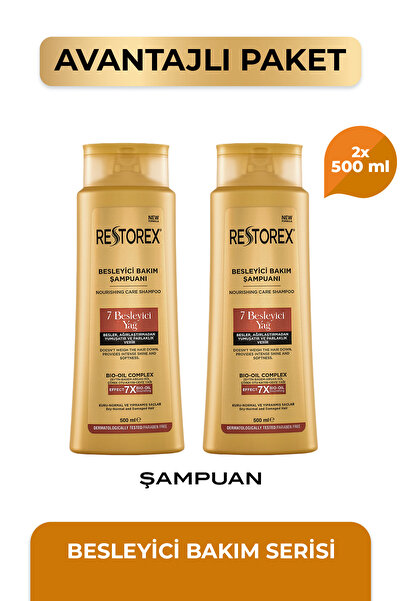 Restorex Besleyici Bakım Şampuanı 2 x 500 Ml - 7 Besleyici Yağ Göz Alıcı Parl...