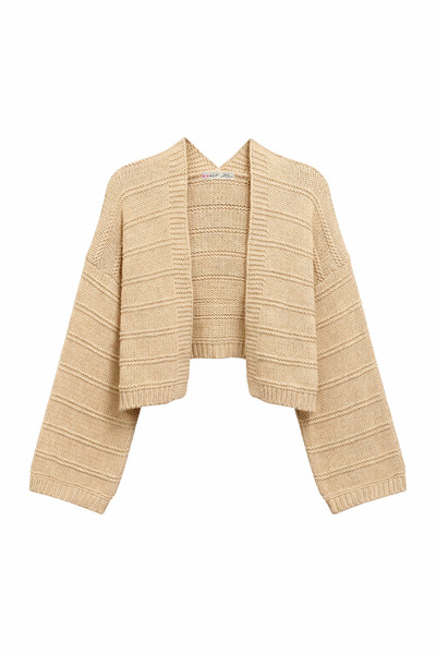 Mixray 6904 Women's Wide Sleeve Detailed Knitwear Cardigan Camel