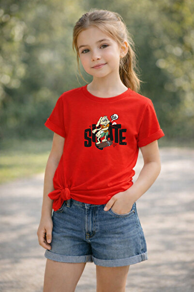 MYADA Παιδικό μπλουζάκι με στάμπα Skateboarder Rabbit, 100% βαμβάκι, Premium ...