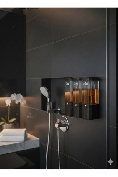 Aura Bath 3 Compartment Wall Mounted Liquid Soap Dispenser Shampoo and Shower Gel Dispenser 3X500Ml