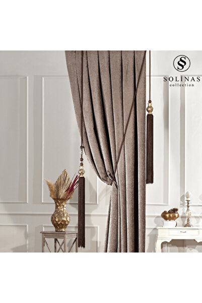 Solinas Collection Verona Brown 1X3 Dense Pleated Curtain with Pendant Light ...
