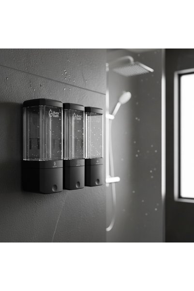 Aura Bath 3 Compartment Wall Mounted Liquid Soap Dispenser Shampoo and Shower Gel Dispenser 3X500Ml