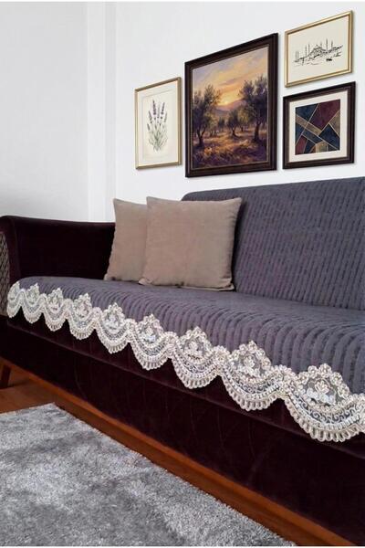 DECORA CASA HOME COLLECTİON Ultra Luxury Velvet Sofa Cover 170X210 Lace Styli...