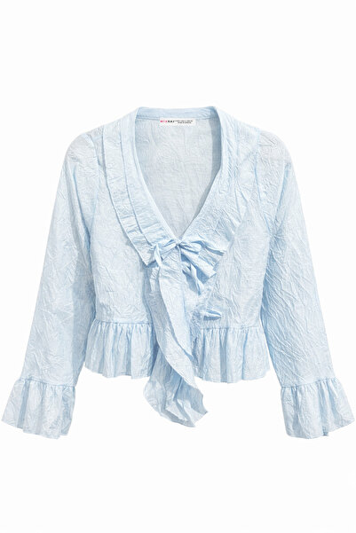 Mixray 4727 Bluză de damă cu guler cu volane, albastru bebeluș