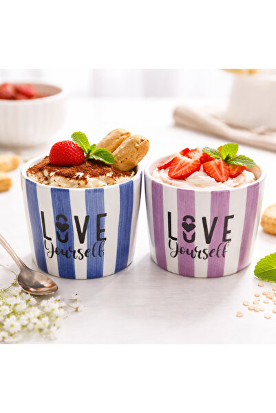 ARVALE Love Yourself 2-Piece Ceramic Bowl 8 cm – Dessert, Granola, and Ice Cr...