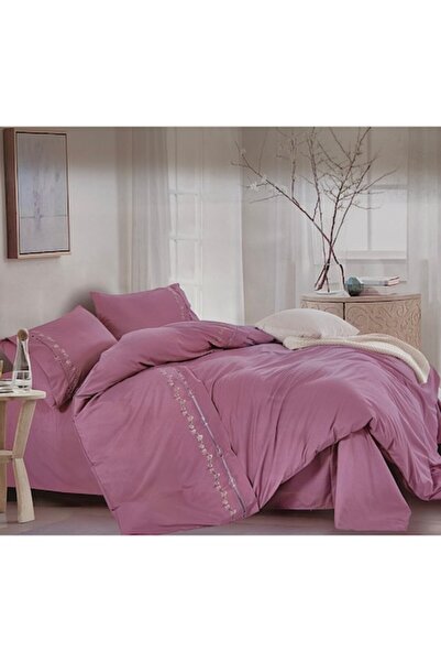 Laura Double Bed Linen Set, 4 Pieces, 100% Cotton with Applied Embroidery