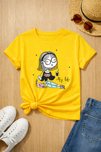 MYADA Tricou premium din bumbac 100% cu imprimeu My Life Fun 27028