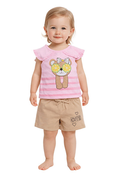 onymino Baby Girl Teddy Bear Printed Shorts Summer Set (9 Months – 3 Years)