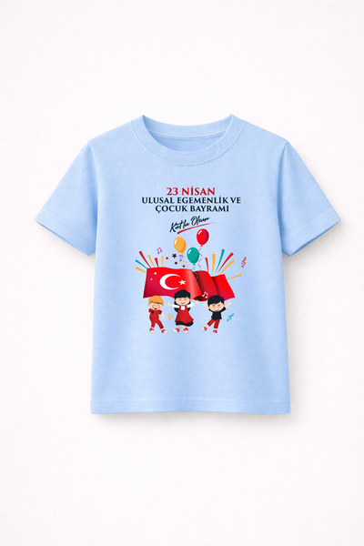 MYADA 23 Απριλίου Παιδιά που κουβαλούν τη σημαία, εμπριμέ μπλουζάκι από 100% ...