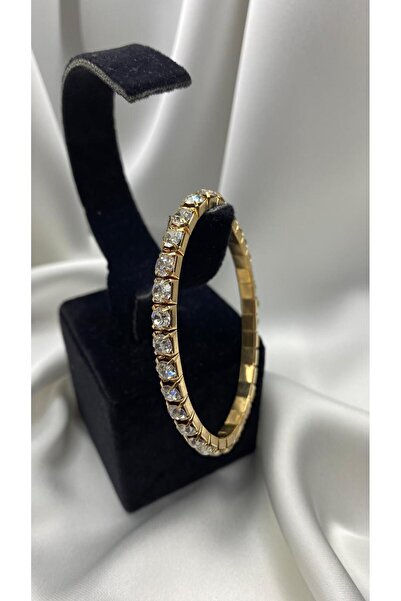 Butik Lastik Taşlı Bileklik Kalın Gümüş - Gold